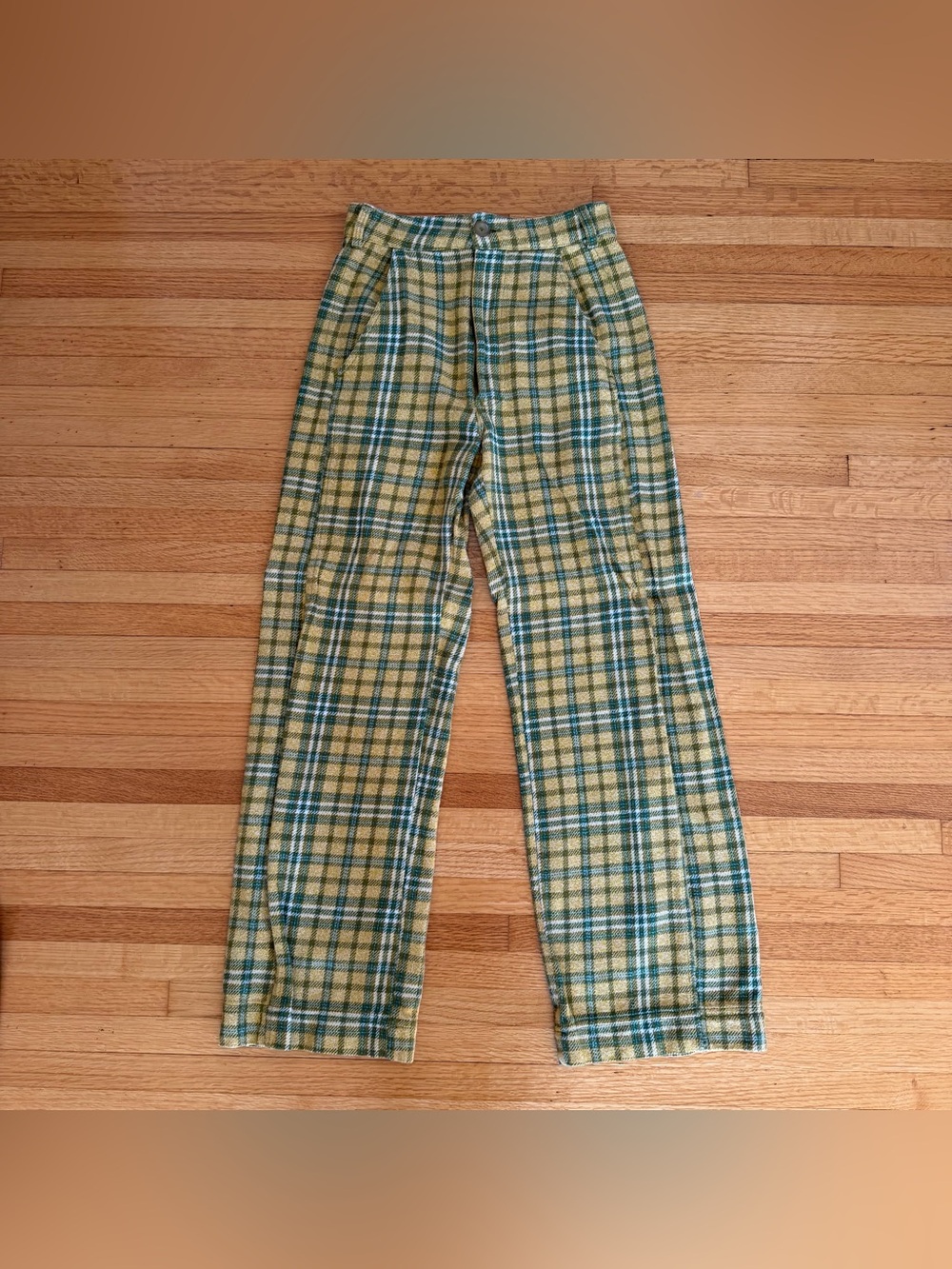 Free People green and yellow plaid pants / size zero / 100% cotton